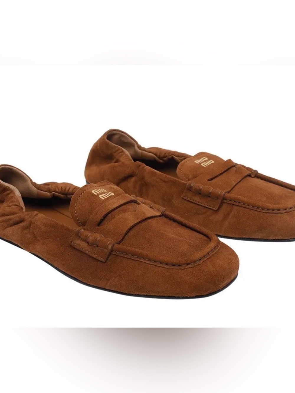 Miu Miu Brown Ruches Suede Convertible Penny Loafers New Size 36.5